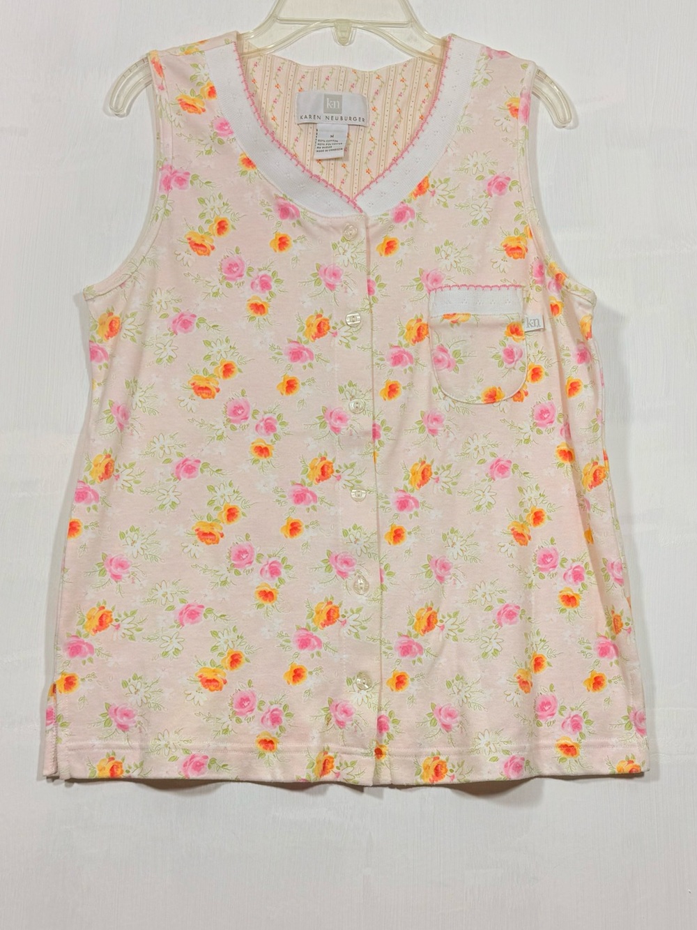 Karen Neuburger Light Pink Floral Sleeveless Button-Up Top